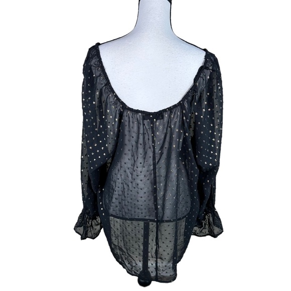 Lane Bryant Black Sheer Polka Dot Blouse - Picture 4 of 9
